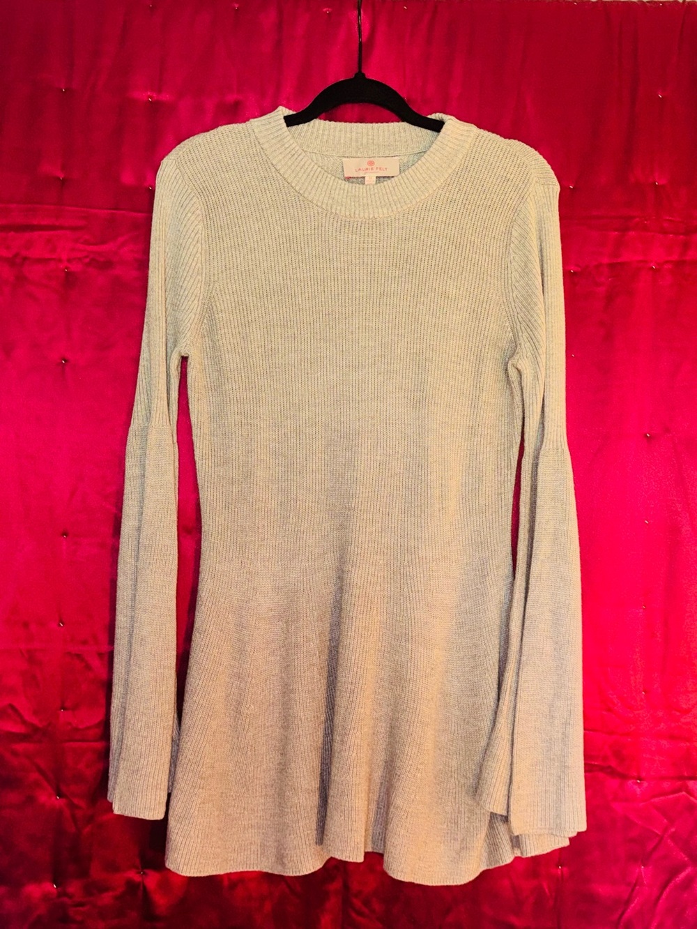 👑 Size Medium Light Mauve / Tan Ribbed Long Sleeve Tunic Sweater